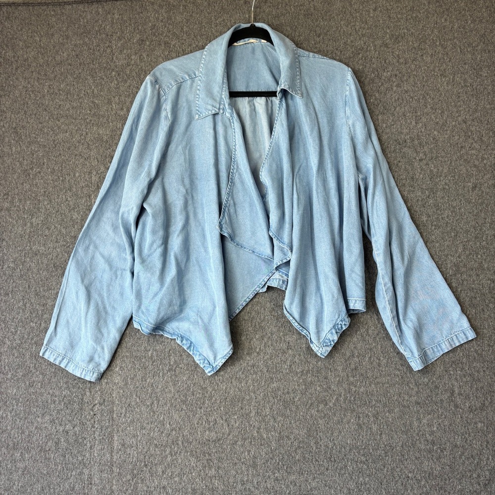 Soft‎ Surroundings Light Wash Tencel Lyocell Draped Open Front Jacket XL
